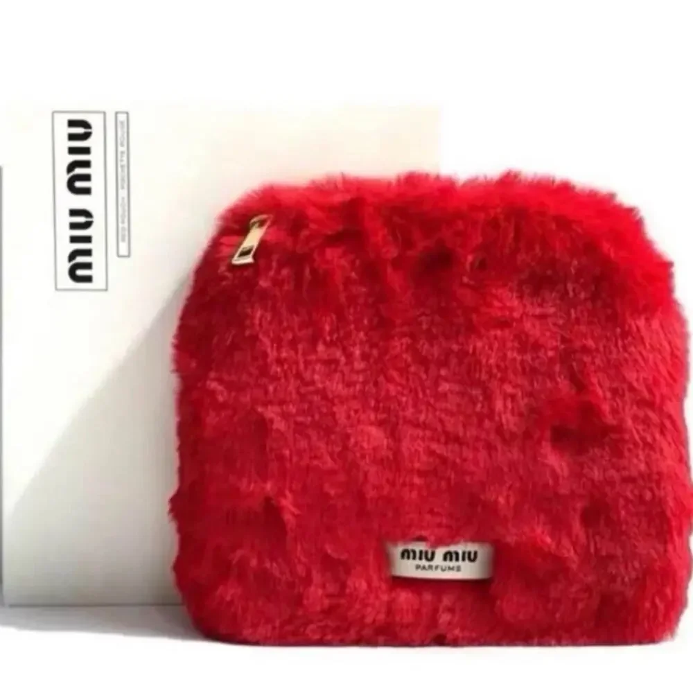 Miu Miu Faux Fur Cosmetics Pouch - Red